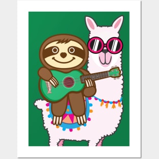 Sloth Llama Ukulele Posters and Art